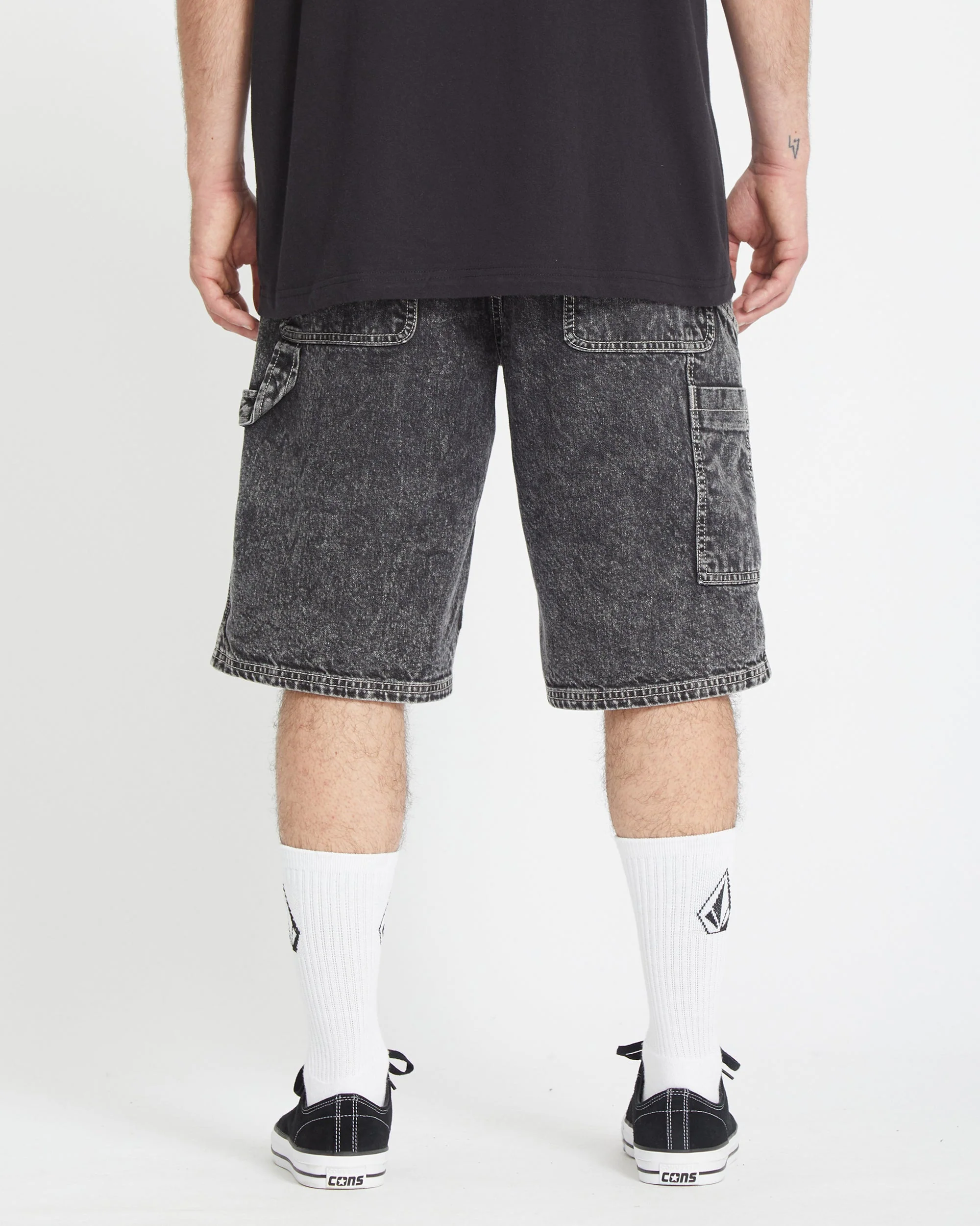 Labored Denim Utility Shorts - LIGHT ACID BLACK - Image 2