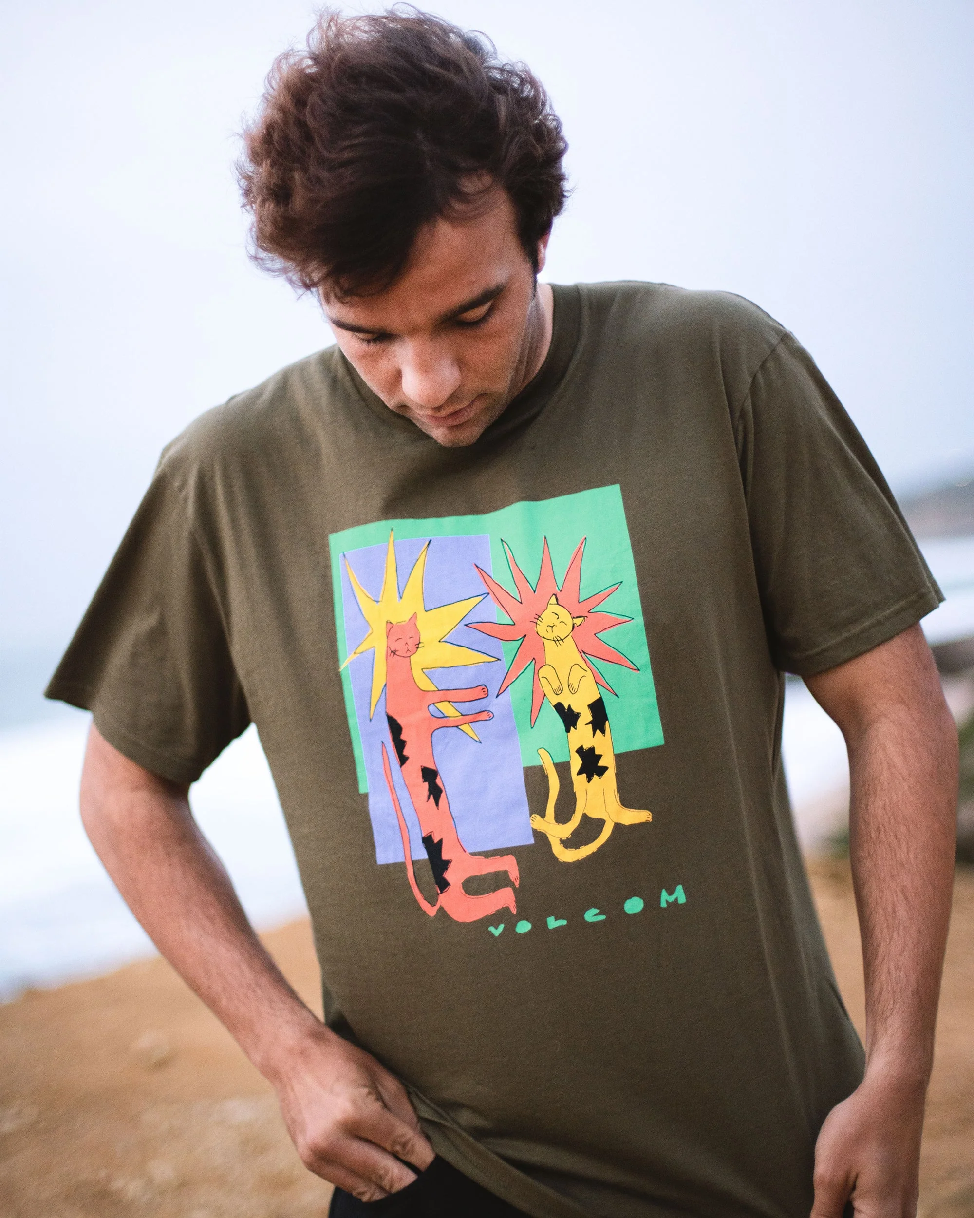 Longo Cats T-Shirt - Sage Leaf - Image 4
