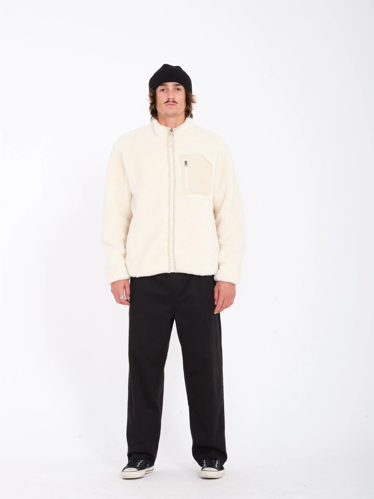 Muzzer Fuzzar Zip Sherpa Sweatshirt - DIRTY WHITE - Image 6