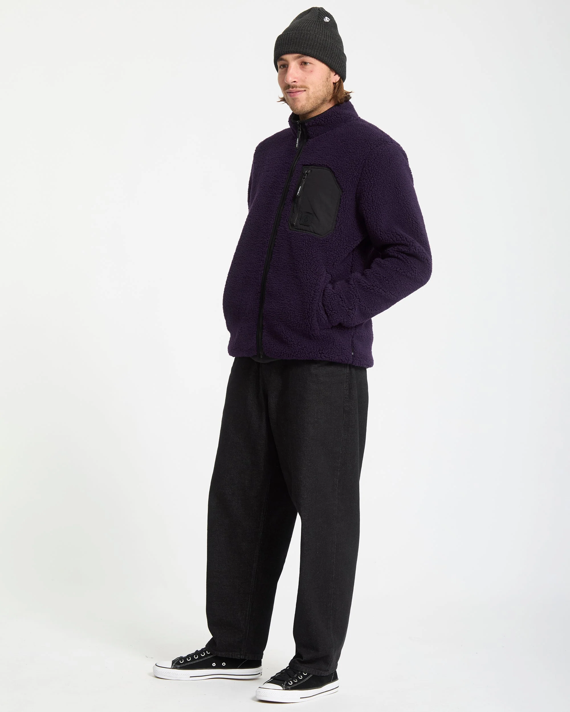 Muzzer Fuzzar Zip-Sherpa-Sweatshirt - Dark Purple - Image 4