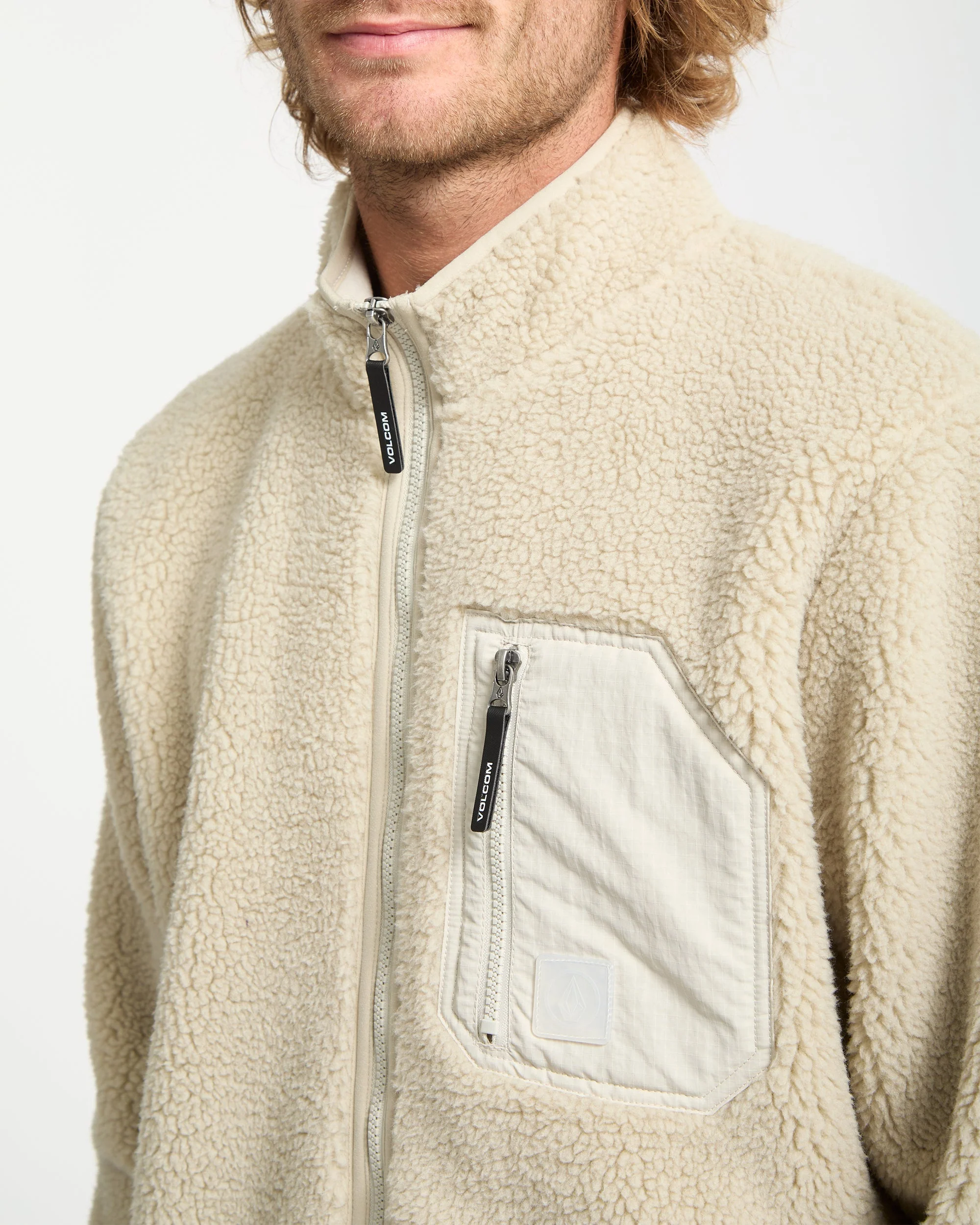 Muzzer Fuzzar Zip-Sherpa-Sweatshirt - Stone - Image 3