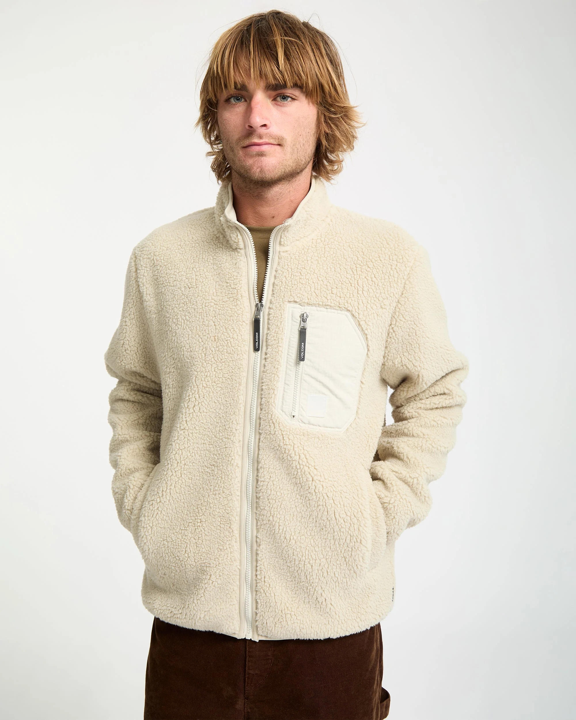 Muzzer Fuzzar Zip-Sherpa-Sweatshirt - Stone - Image 5