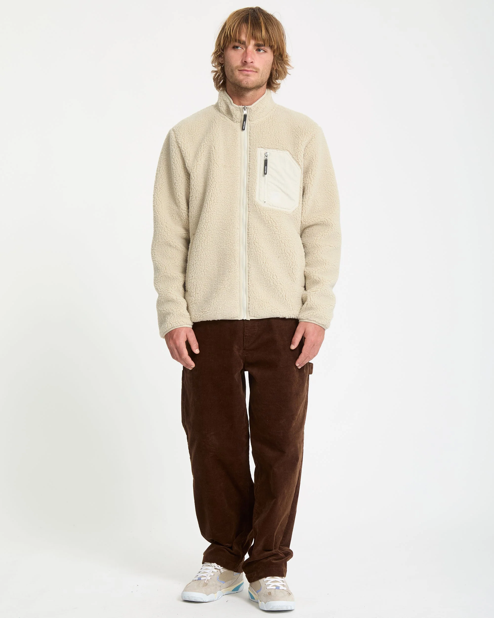 Muzzer Fuzzar Zip-Sherpa-Sweatshirt - Stone - Image 7