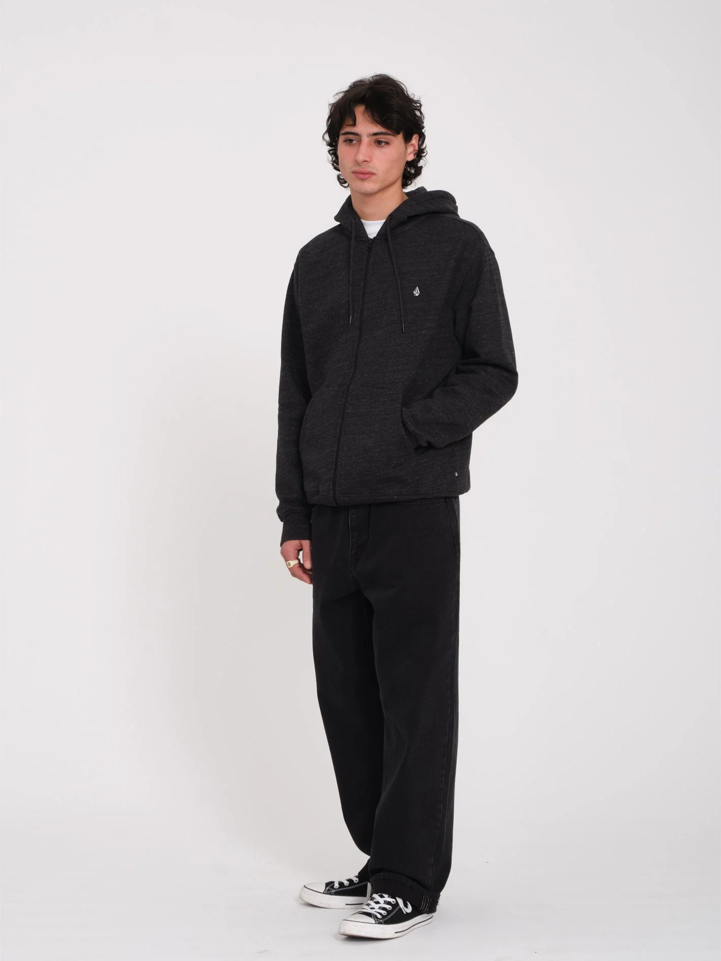 Single Stone Zip Kapuzenpullover - HEATHER BLACK - Image 4