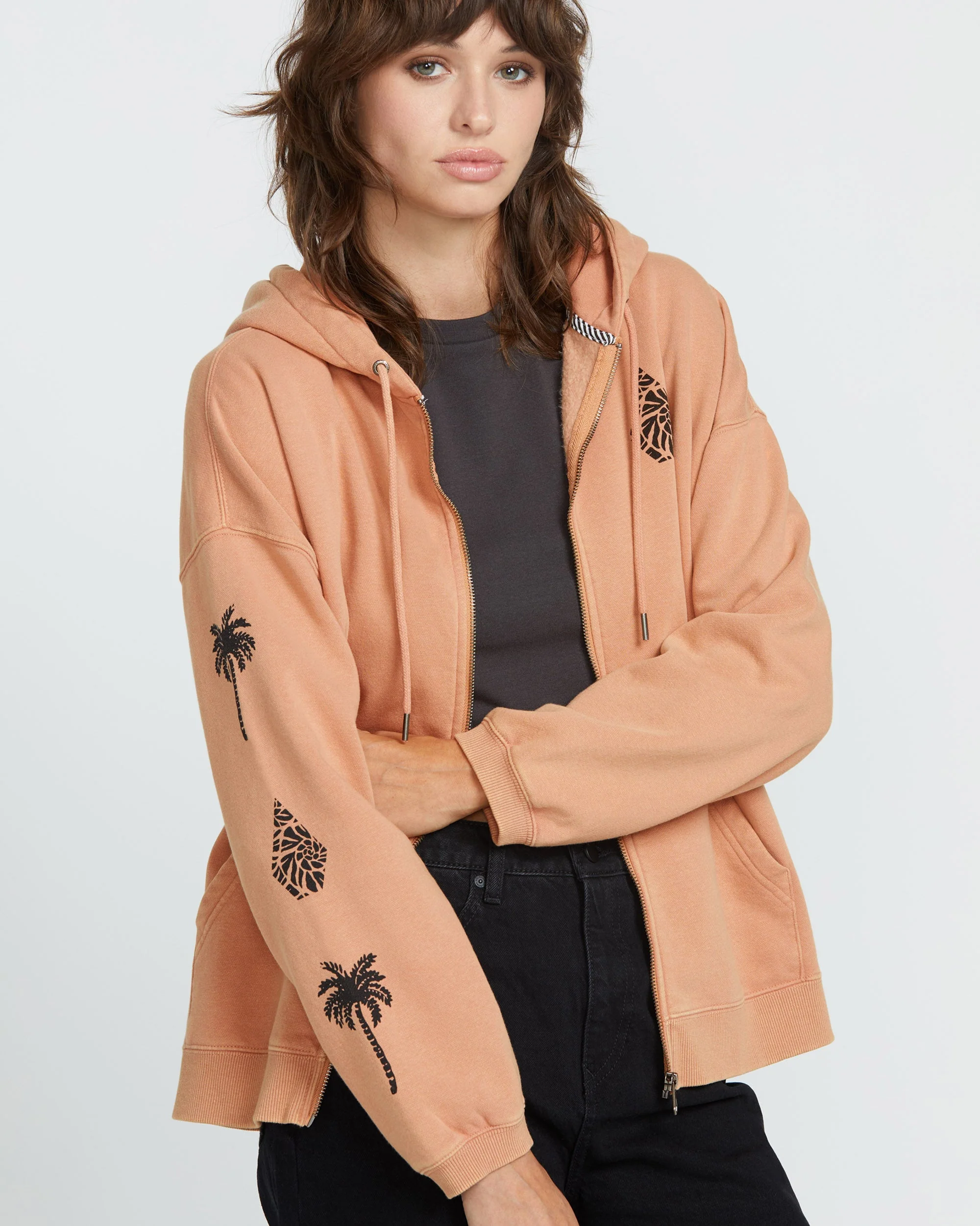 Stone Art Up Zip Kapuzenpullover - SAND BROWN - Image 3