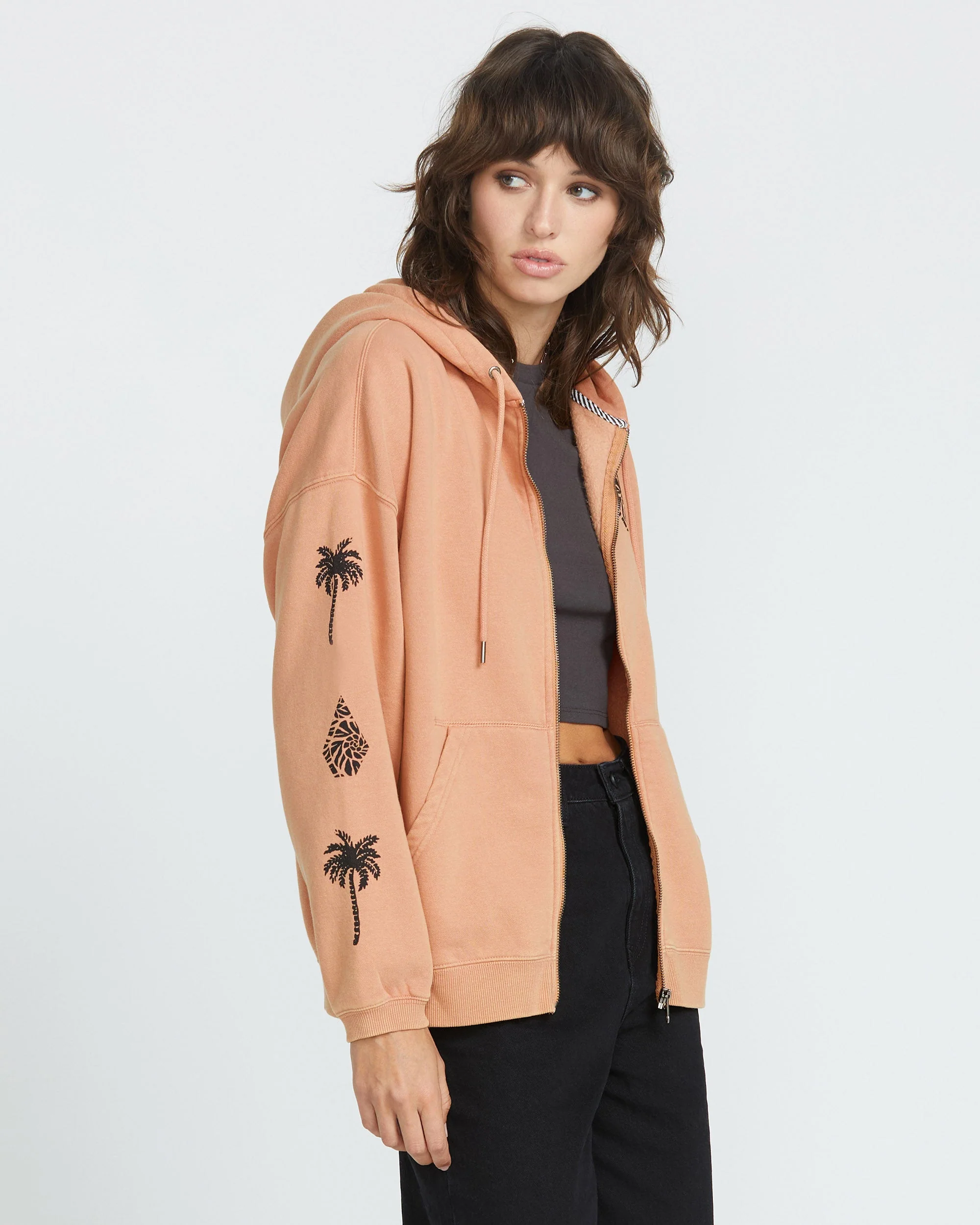 Stone Art Up Zip Kapuzenpullover - SAND BROWN - Image 5