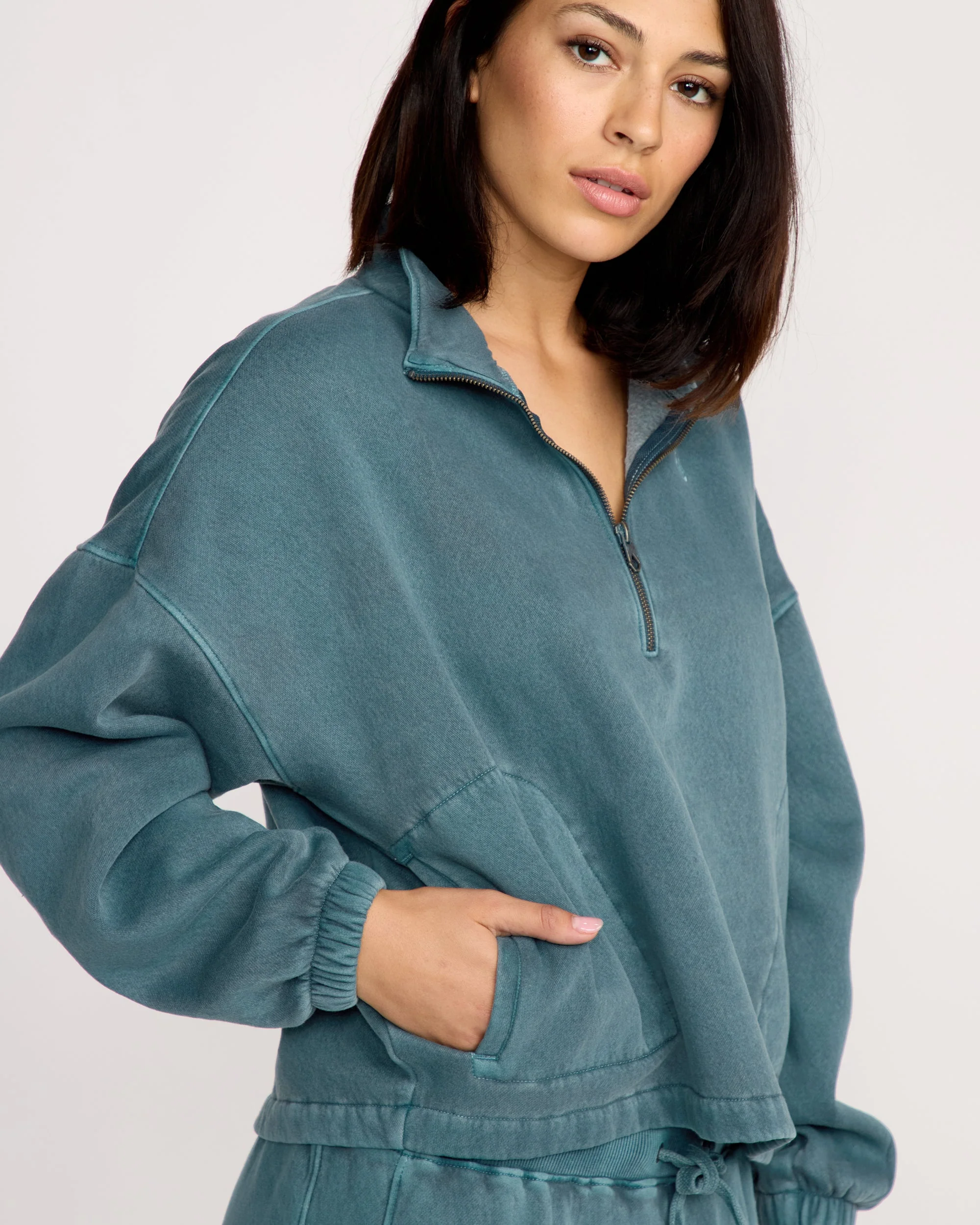 Stone Soft Quarter Zip Sweatshirt - Emerald Green - Image 3